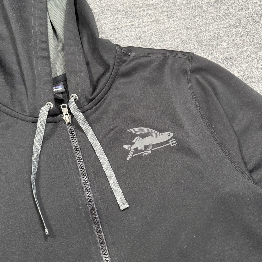 Patagonia Flying Fish PolyCycle Full Zip Hoody Men Small Black Camp Sweatshirt